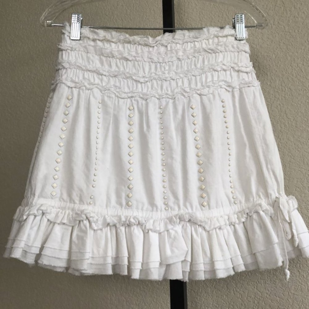 Paola Frani Size 6 White Ruffle Skirt